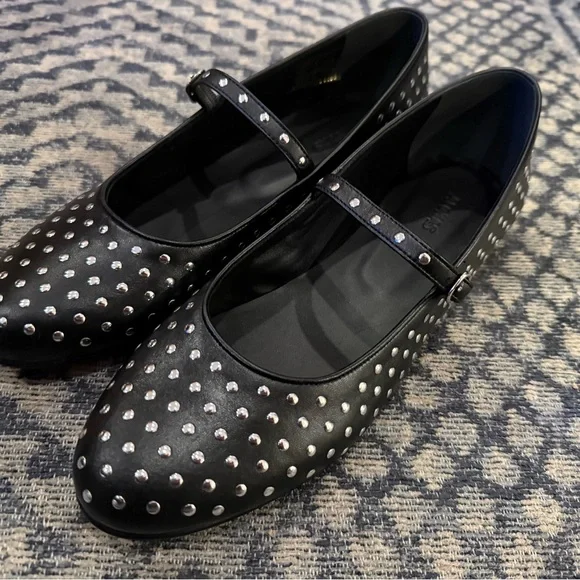 Alohas Lucien Black Leather Ballet Flats with silver studs! Size US 9/EUR 40-NEW - Picture 2 of 11